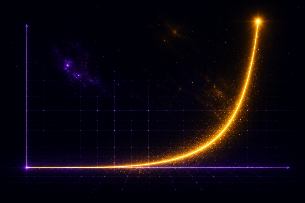Gráfico mostrando o crescimento exponencial dos juros compostos ao longo do tempo
