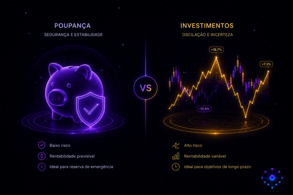 Comparação visual entre reserva de emergência segura e investimentos de maior risco