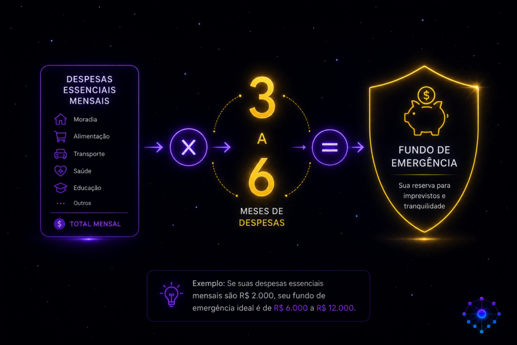 Diagrama mostrando cálculo da reserva de emergência com base nos gastos mensais
