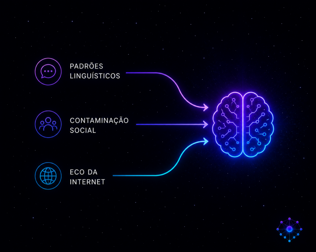 Diagrama mostrando os três fatores que explicam falsas memórias coletivas